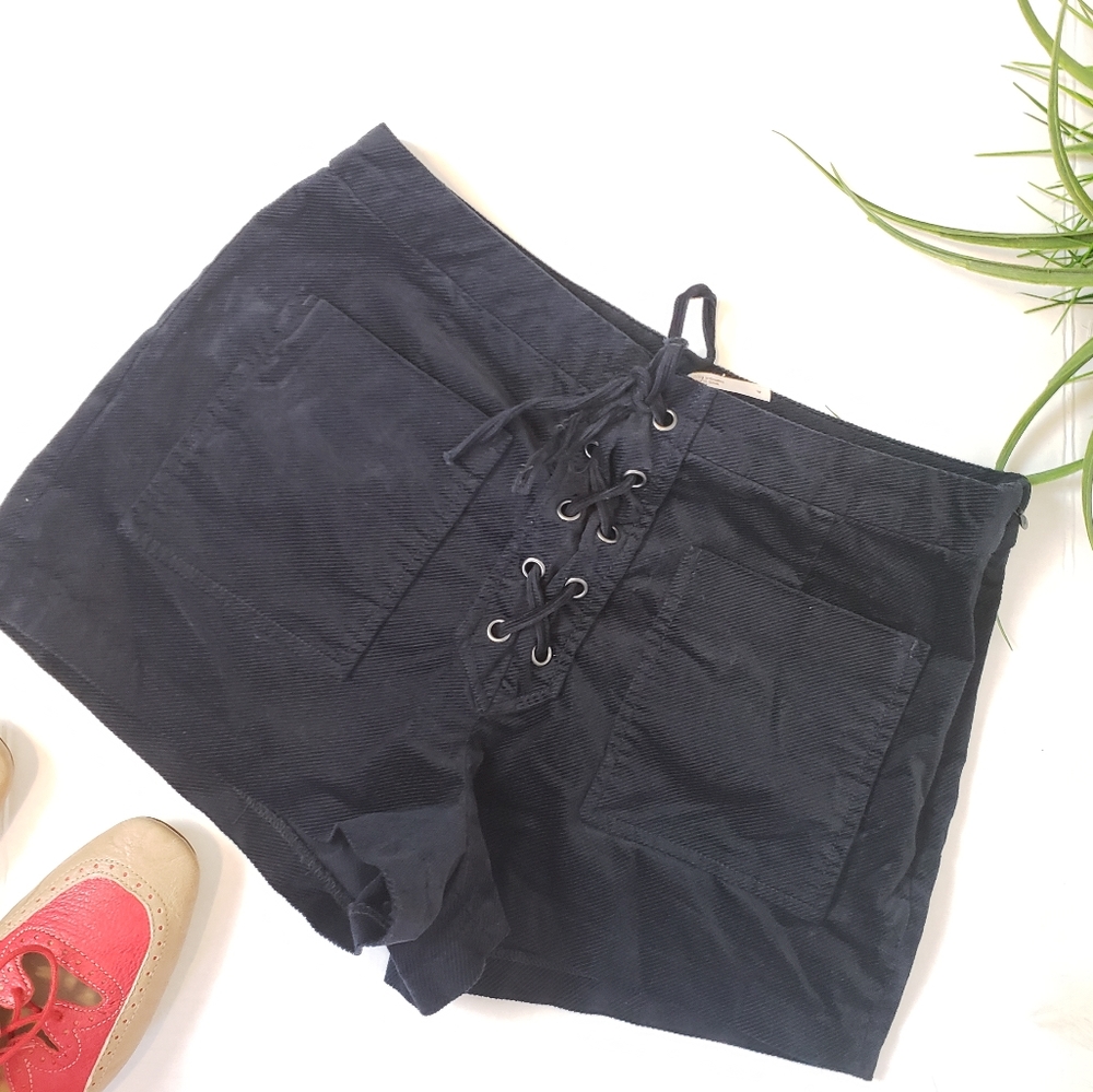 Free People Dark Navy Lace Up corduroy shorts sz4